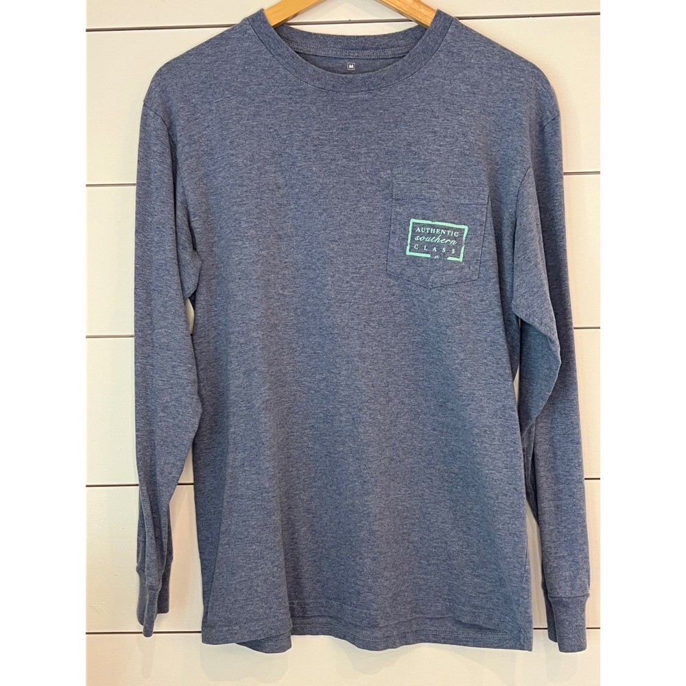 Southern Marsh Mens Long Sleeve Pocket T-Shirt Blue Heather Cotton Size M